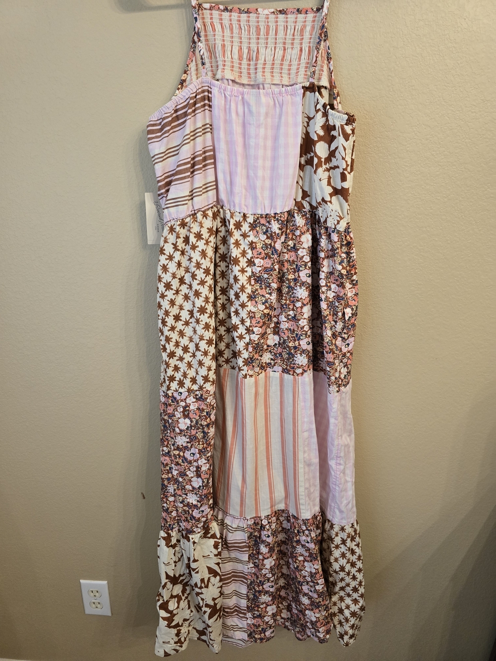Universal Thread Pink/Brown Patchwork Boho Maxi Dress Size Medium 100%Cotton NWT - Picture 7 of 7